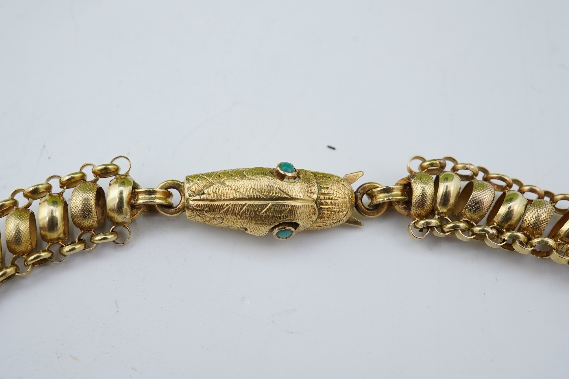 A gold long guard chain, 19th century